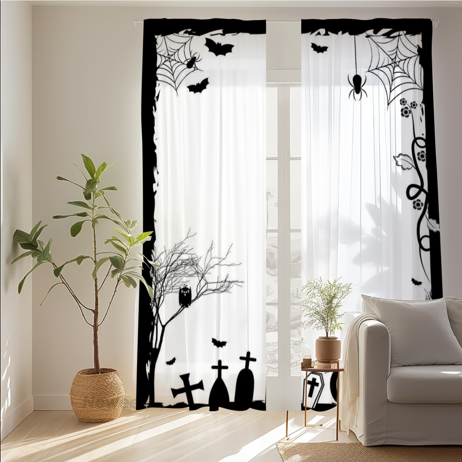 2PCS Digital Print Sheer Curta - đánh giá và giá Spider Web Halloween Decoration